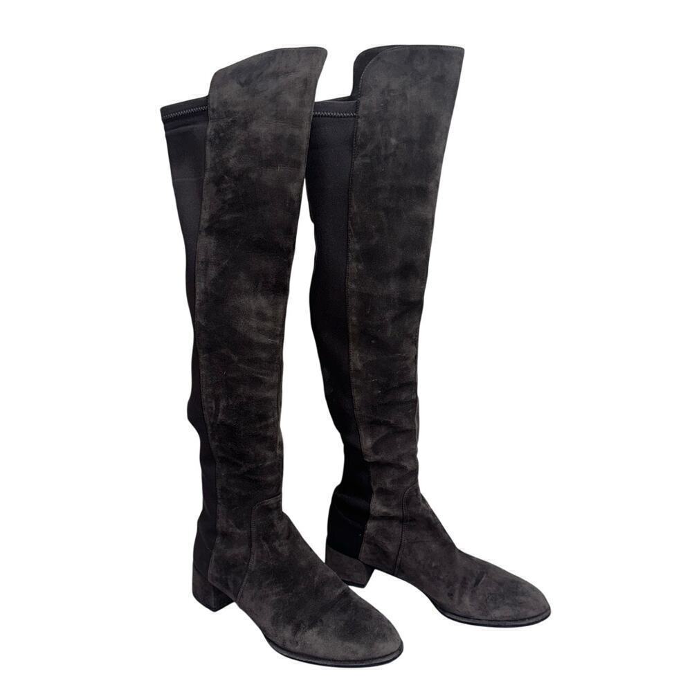 Stuart Weitzman 5050 Over-The-Knee Boots Dark Gray Size 6.5M Leather/Stretch